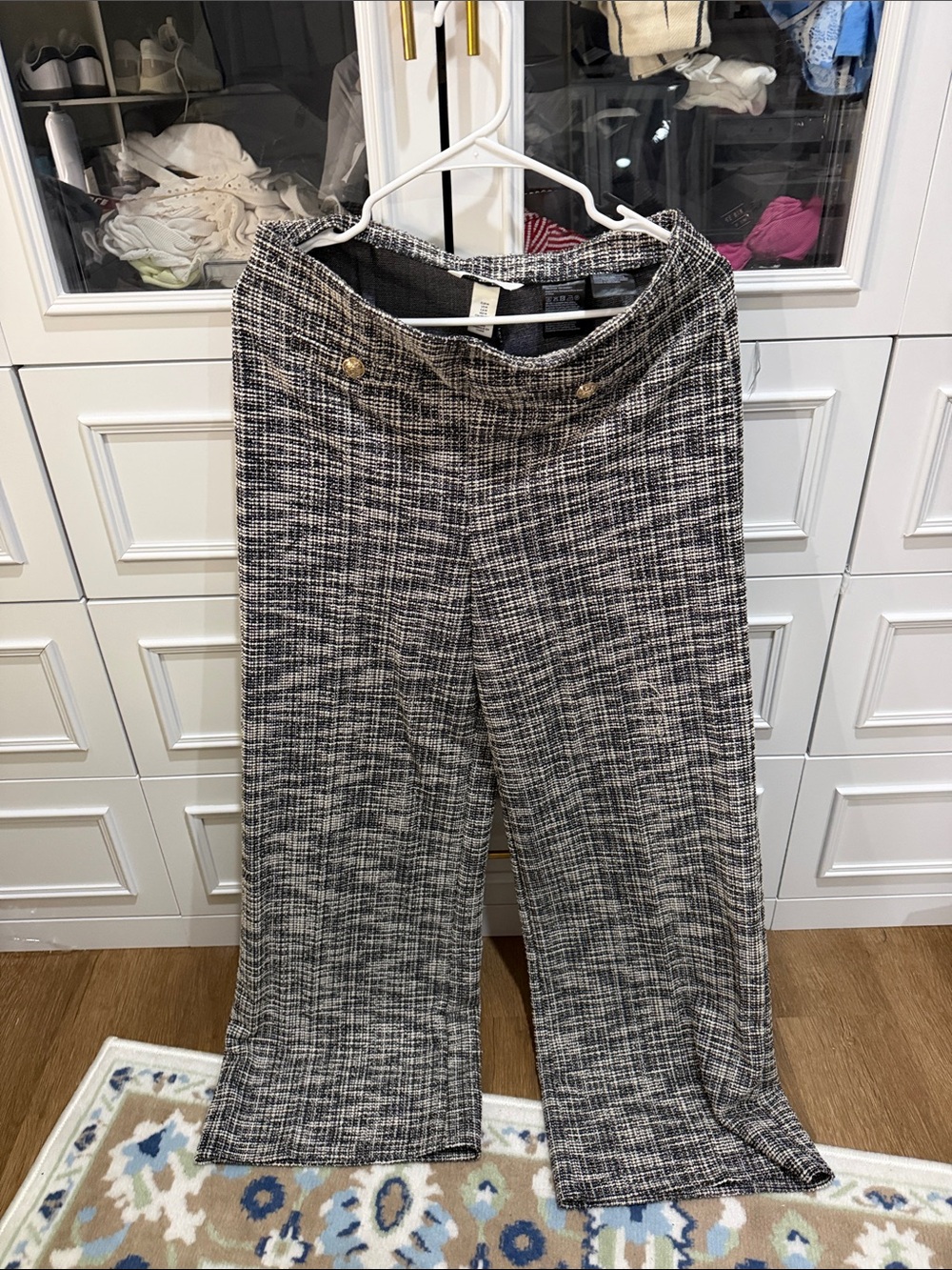 H&M Black & White Wide Leg Plaid Trousers